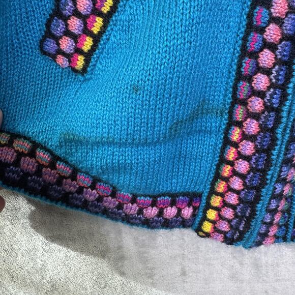 Alpaca Connection Sweater Womens Medium Blue Hooded Zip Llama Knit Cardigan - Picture 7 of 10
